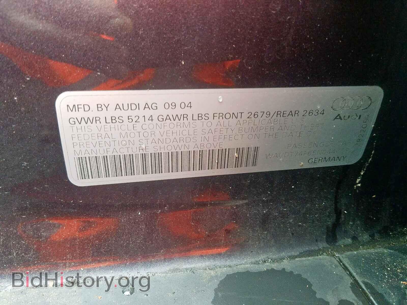 2005 AUDI A6 - VIN: WAUDT74F65N044608 - Фото 10