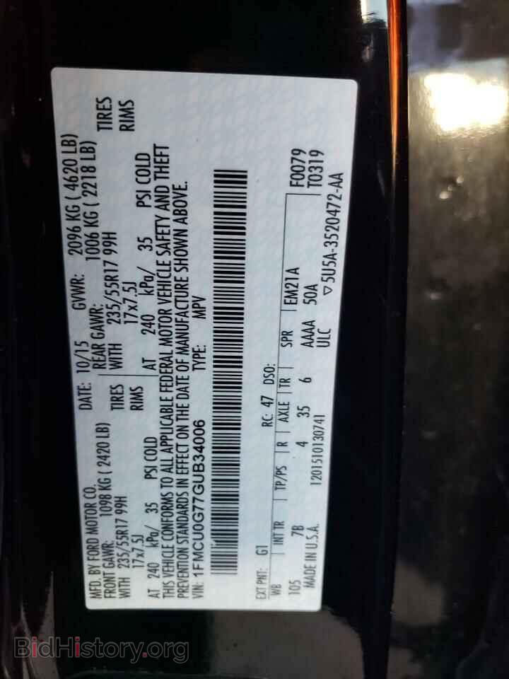 2016 FORD ESCAPE - VIN: 1FMCU0G77GUB34006 - Фото 13
