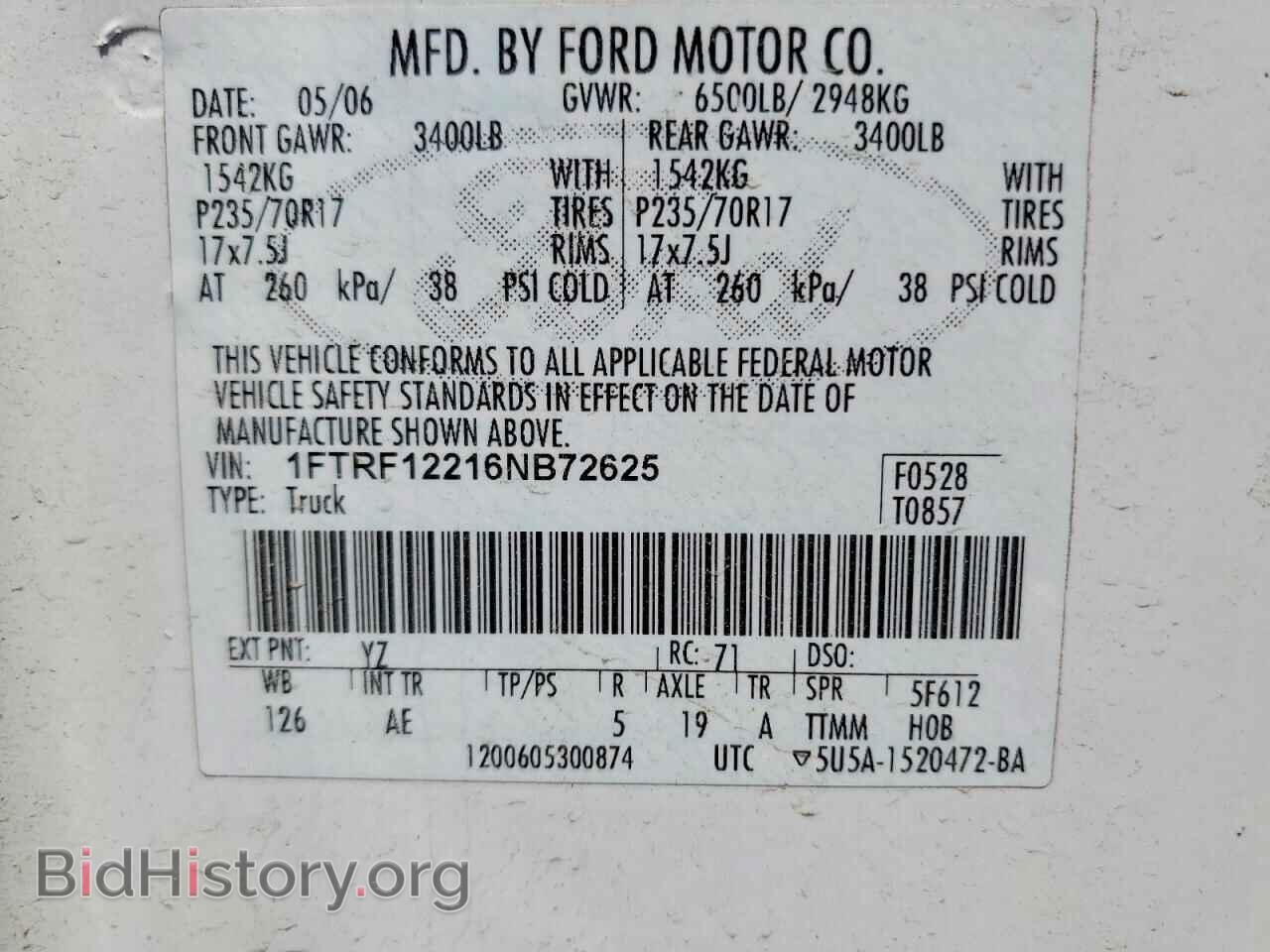 2006 FORD F150 - VIN: 1FTRF12216NB72625 - Фото 12