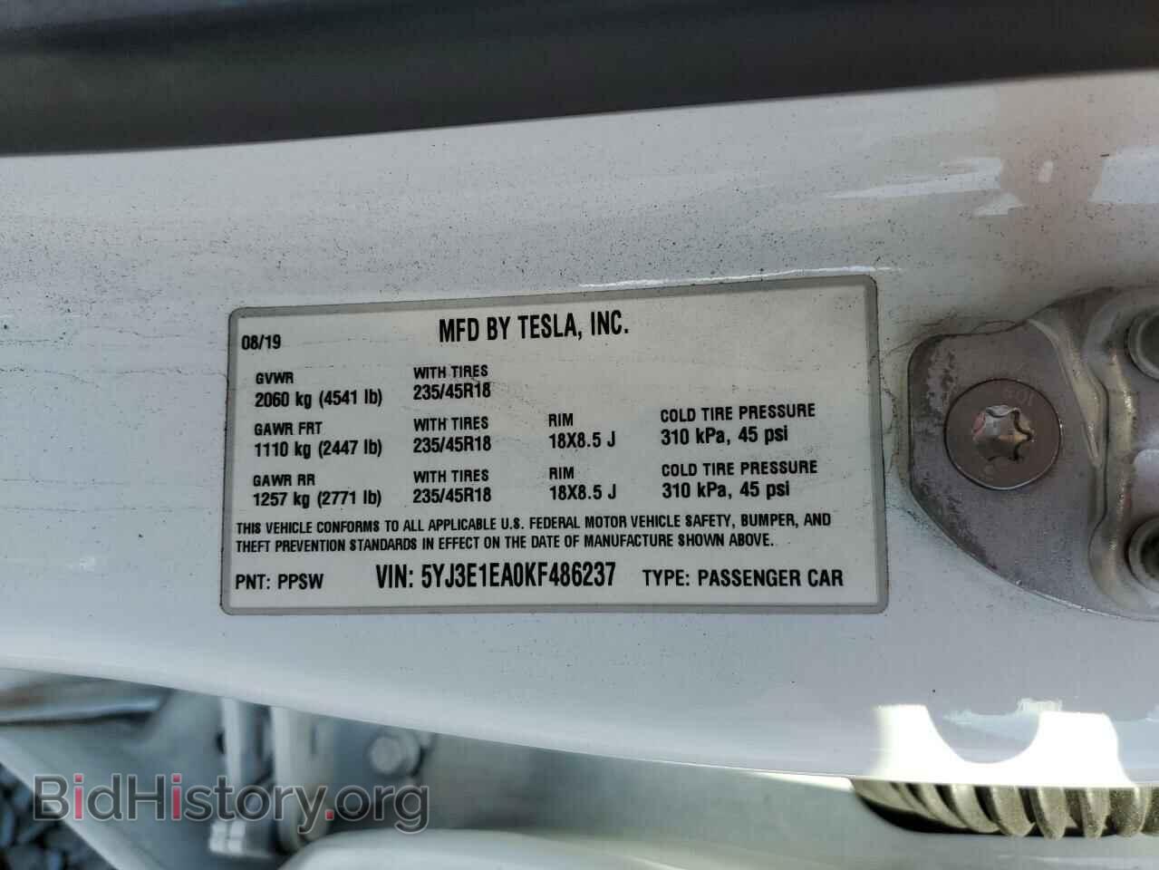 2019 TESLA MODEL 3 - VIN: 5YJ3E1EA0KF486237 - Photo 10