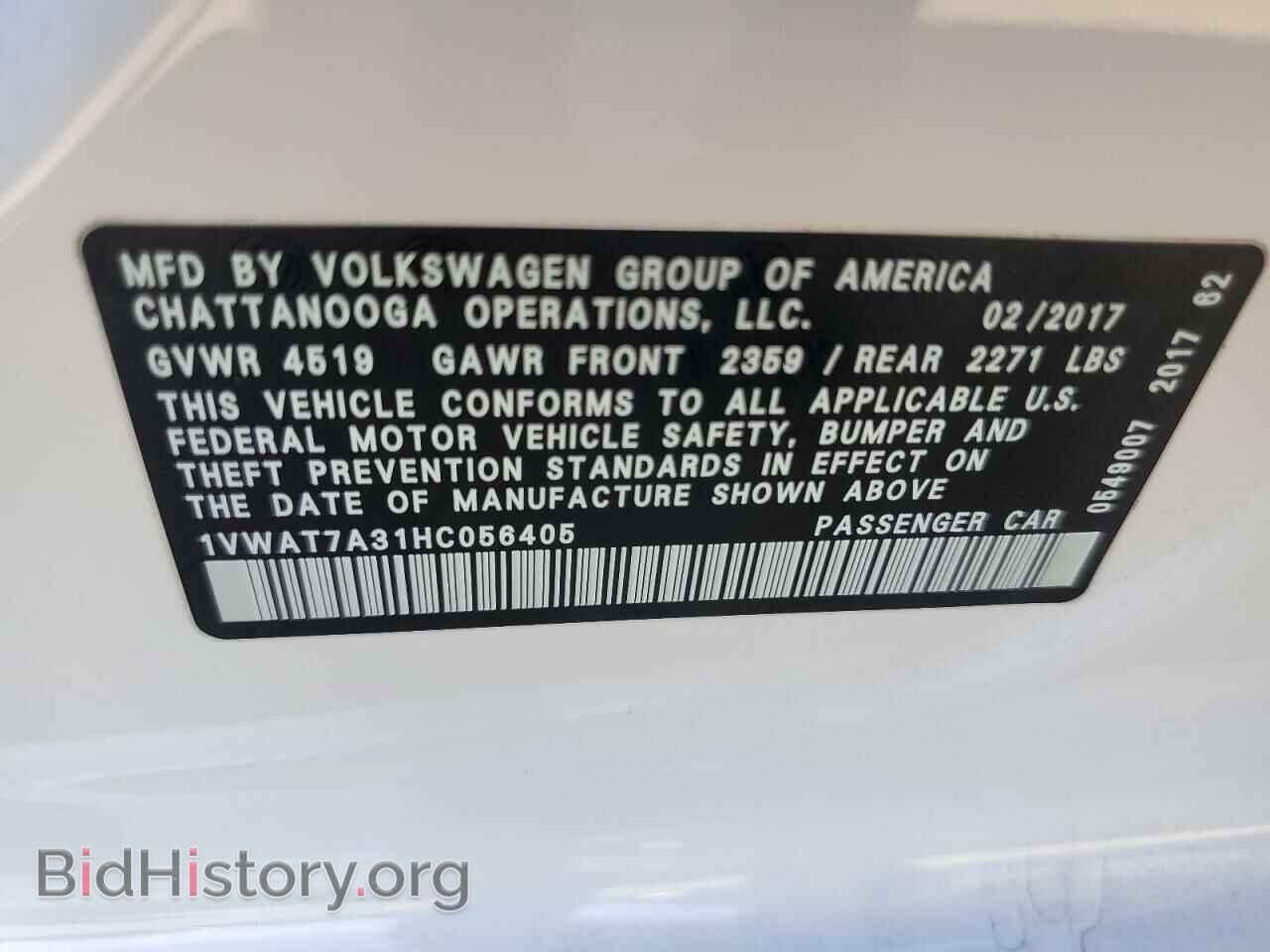 2017 VOLKSWAGEN PASSAT - VIN: 1VWAT7A31HC056405 - Фото 10