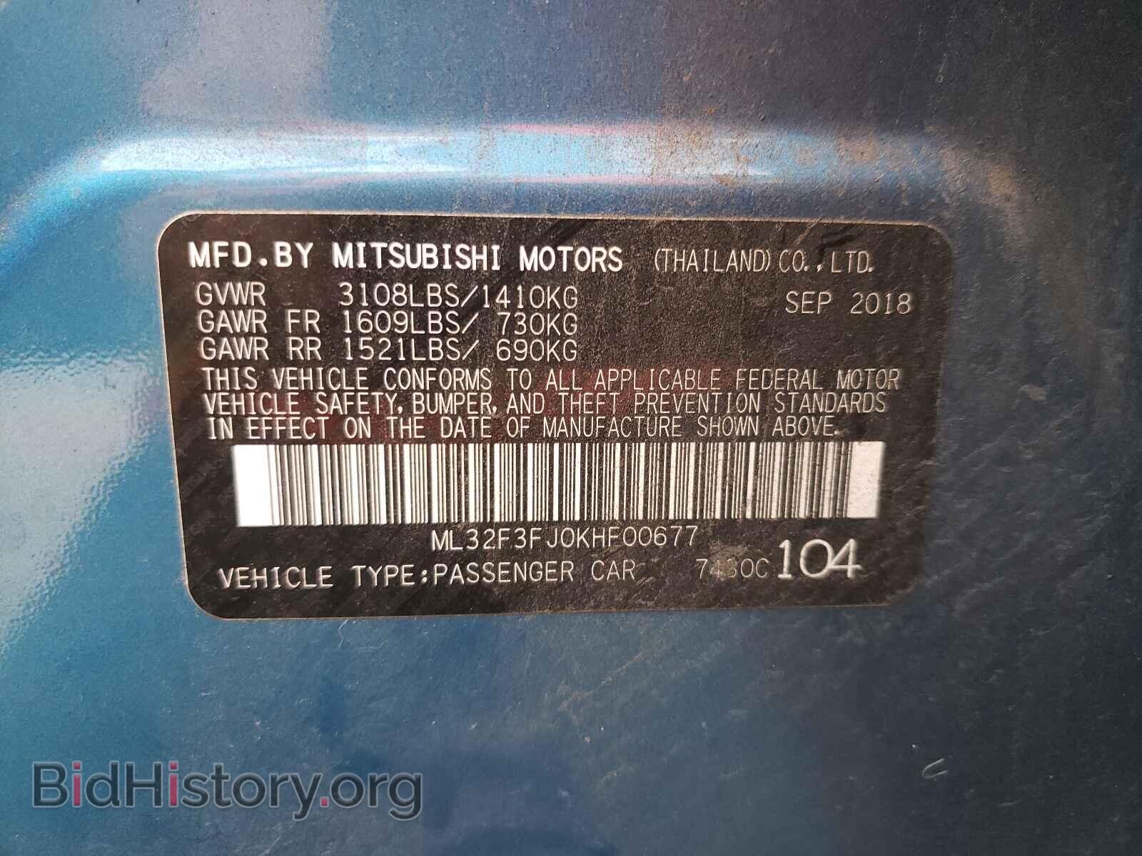 2019 MITSUBISHI MIRAGE - VIN: ML32F3FJ0KHF00677 - Фото 10