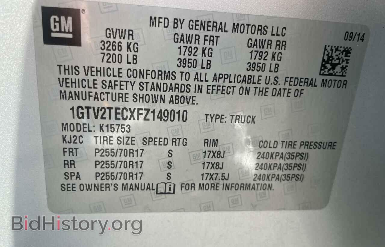 2015 GMC SIERRA - VIN: 1GTV2TECXFZ149010 - Photo 10
