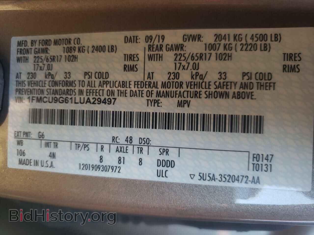 2020 FORD ESCAPE - VIN: 1FMCU9G61LUA29497 - Фото 10