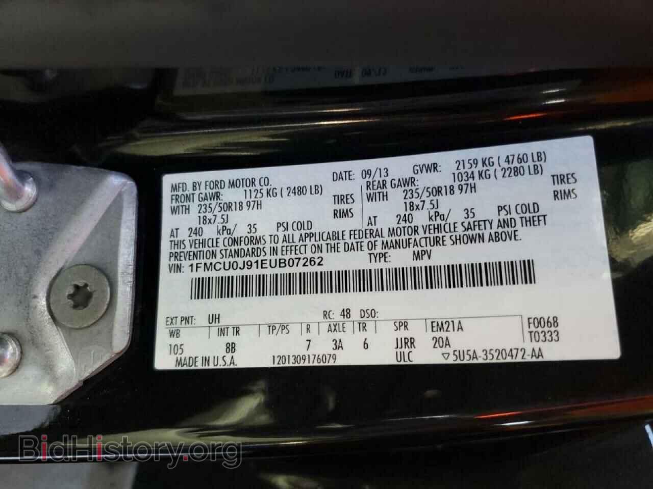 2014 FORD ESCAPE - VIN: 1FMCU0J91EUB07262 - Фото 10