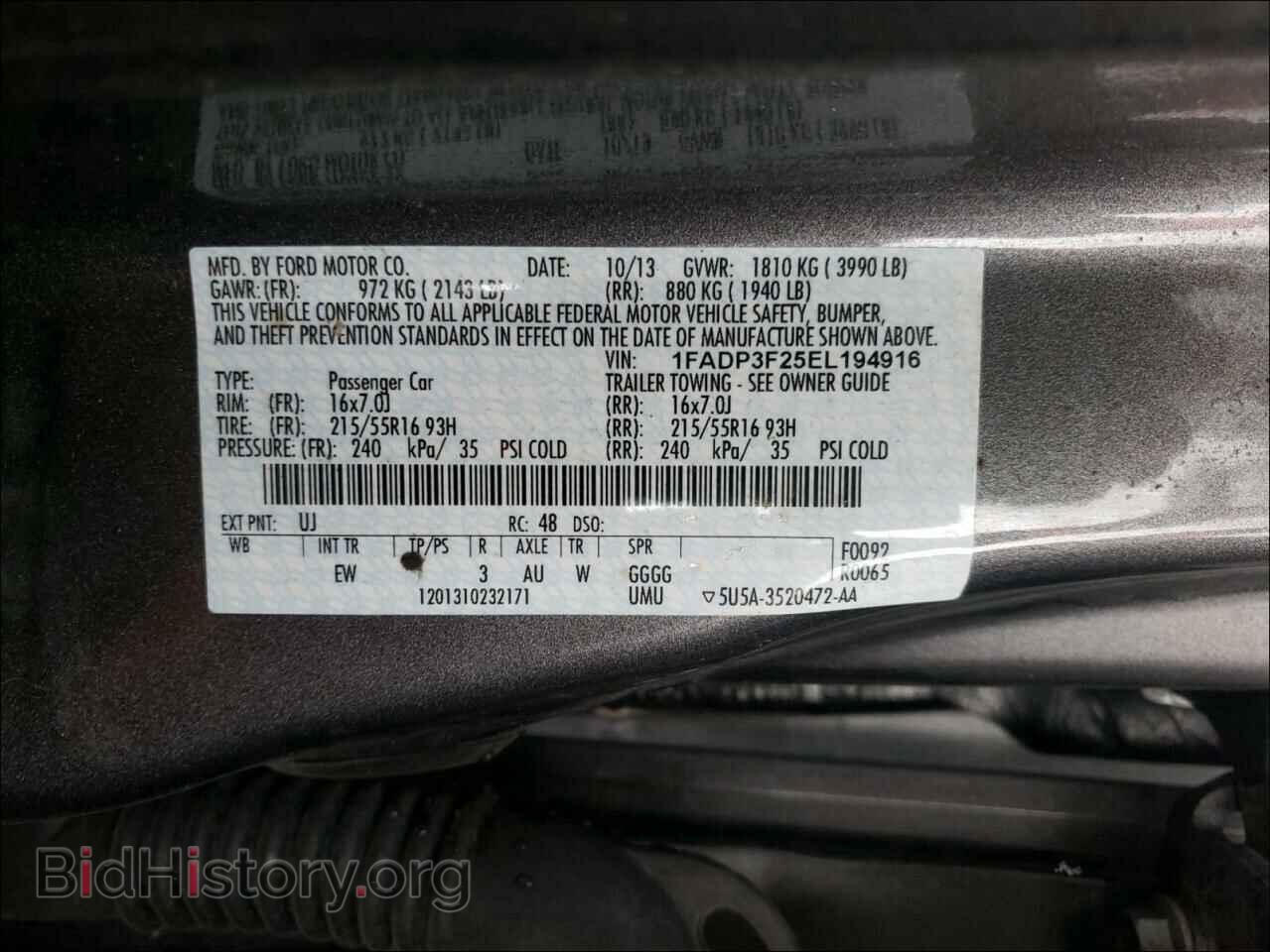 2014 FORD FOCUS - VIN: 1FADP3F25EL194916 - Фото 10