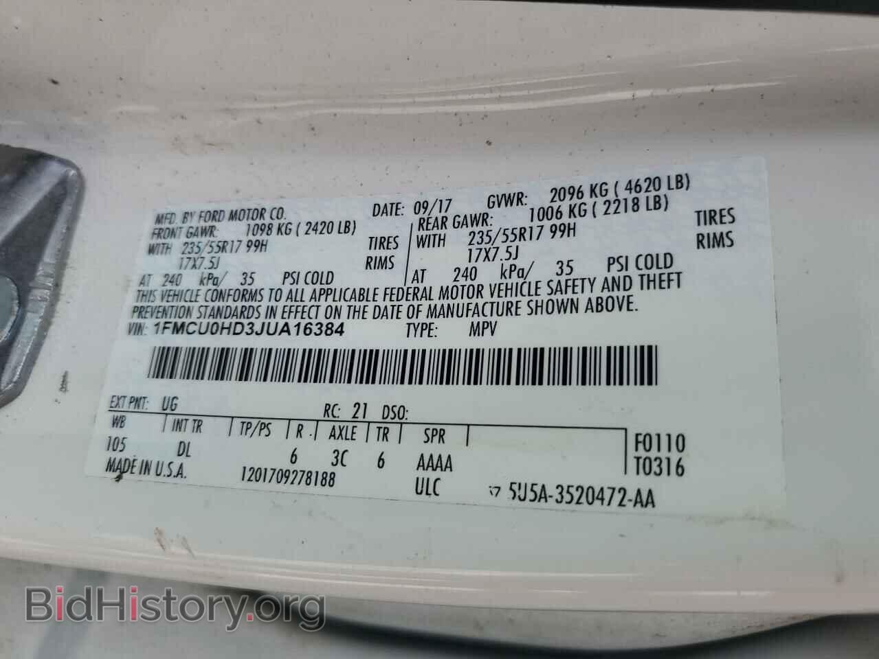 2018 FORD ESCAPE - VIN: 1FMCU0HD3JUA16384 - Фото 13