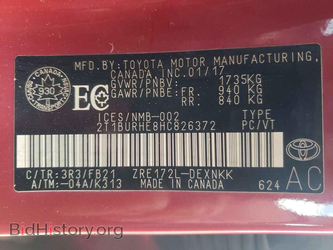 2017 TOYOTA COROLLA - VIN: 2T1BURHE8HC826372 - Фото 10