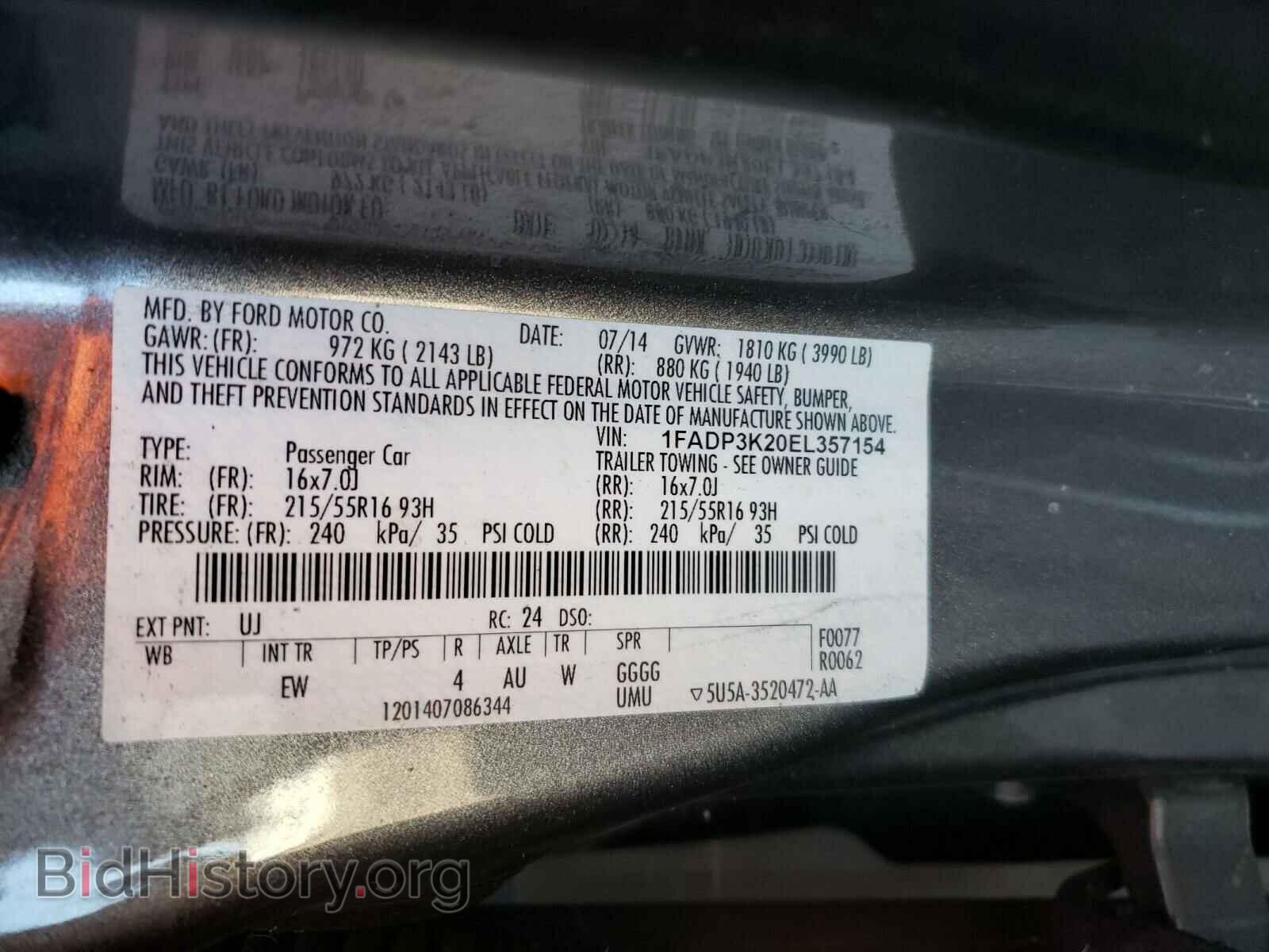 2014 FORD FOCUS - VIN: 1FADP3K20EL357154 - Фото 10