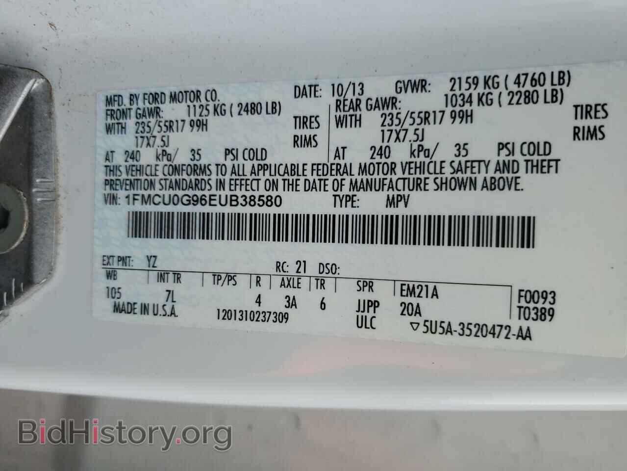2014 FORD ESCAPE - VIN: 1FMCU0G96EUB38580 - Фото 13