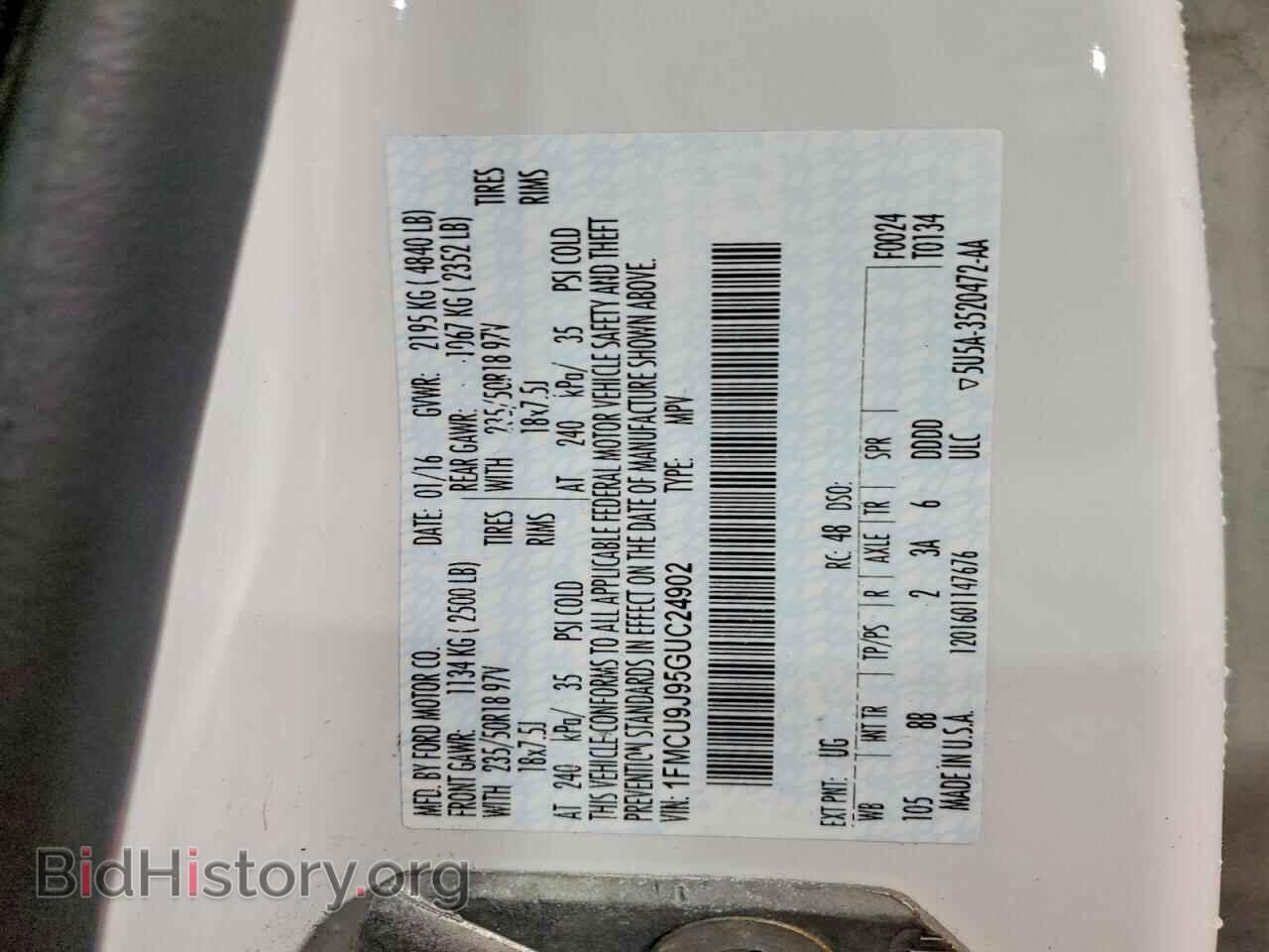 2016 FORD ESCAPE - VIN: 1FMCU9J95GUC24902 - Фото 13