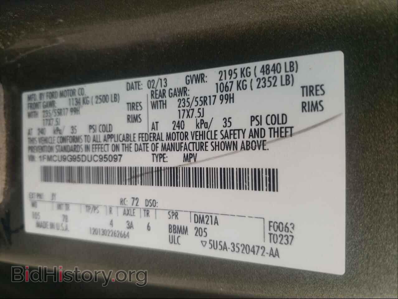 2013 FORD ESCAPE - VIN: 1FMCU9G95DUC95097 - Фото 10
