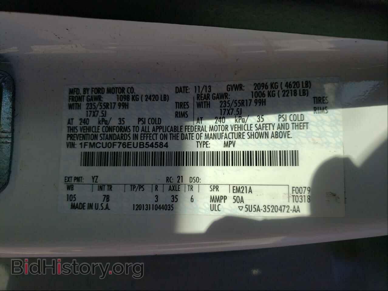 2014 FORD ESCAPE - VIN: 1FMCU0F76EUB54584 - Фото 10