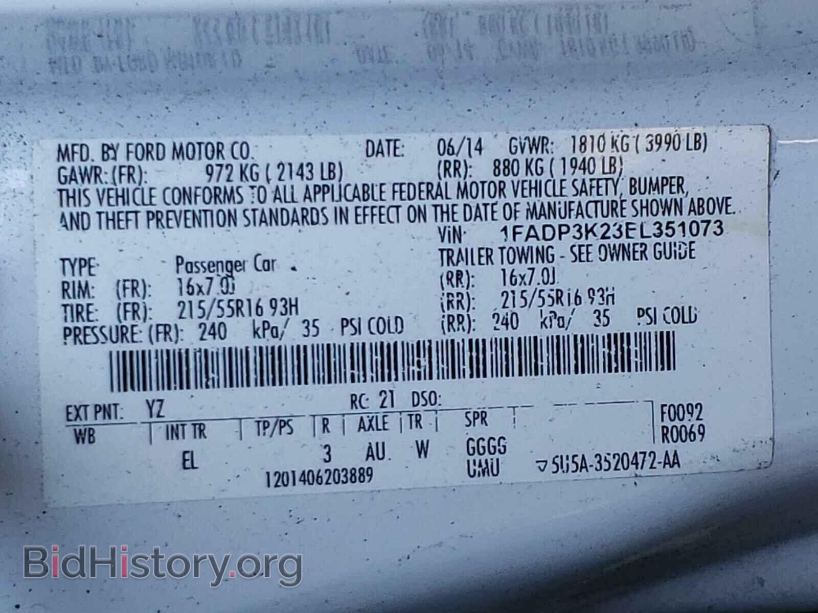 2014 FORD FOCUS - VIN: 1FADP3K23EL351073 - Фото 10