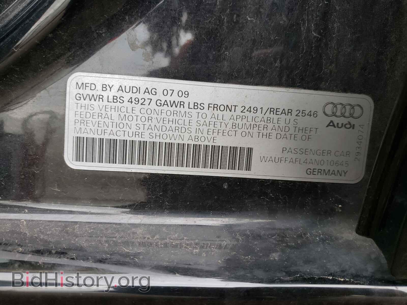 2010 AUDI A4 - VIN: WAUFFAFL4AN010645 - Фото 10