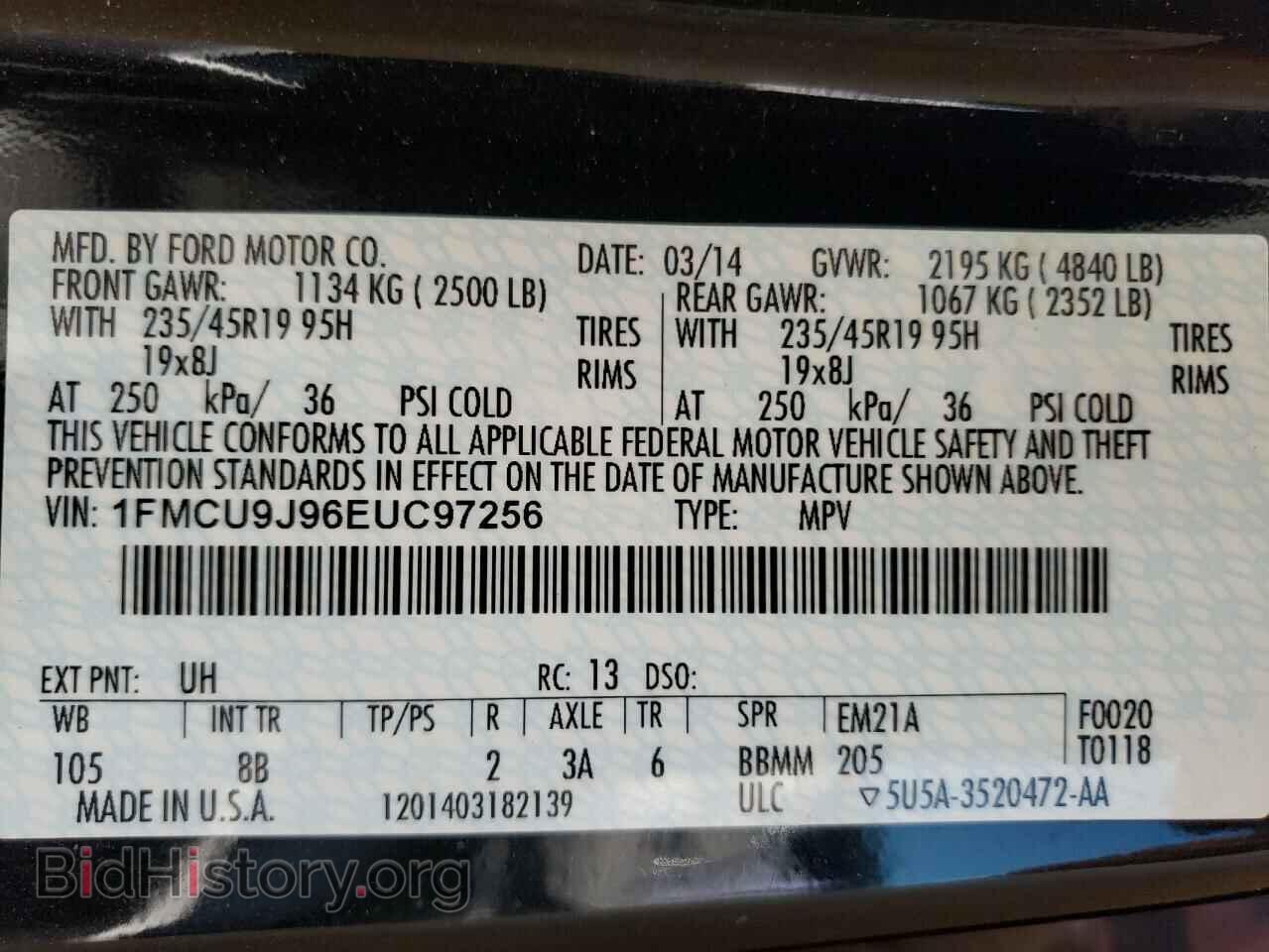 2014 FORD ESCAPE - VIN: 1FMCU9J96EUC97256 - Фото 14