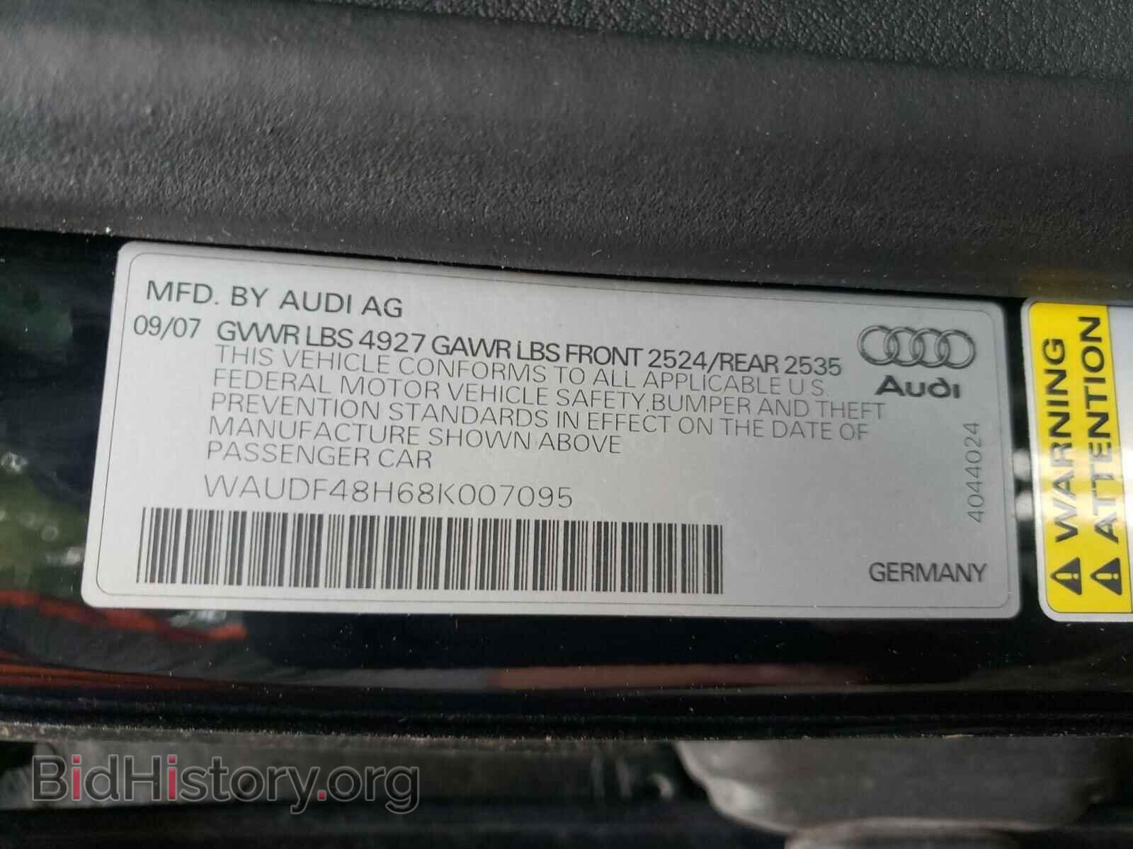 2008 AUDI A4 - VIN: WAUDF48H68K007095 - Фото 10