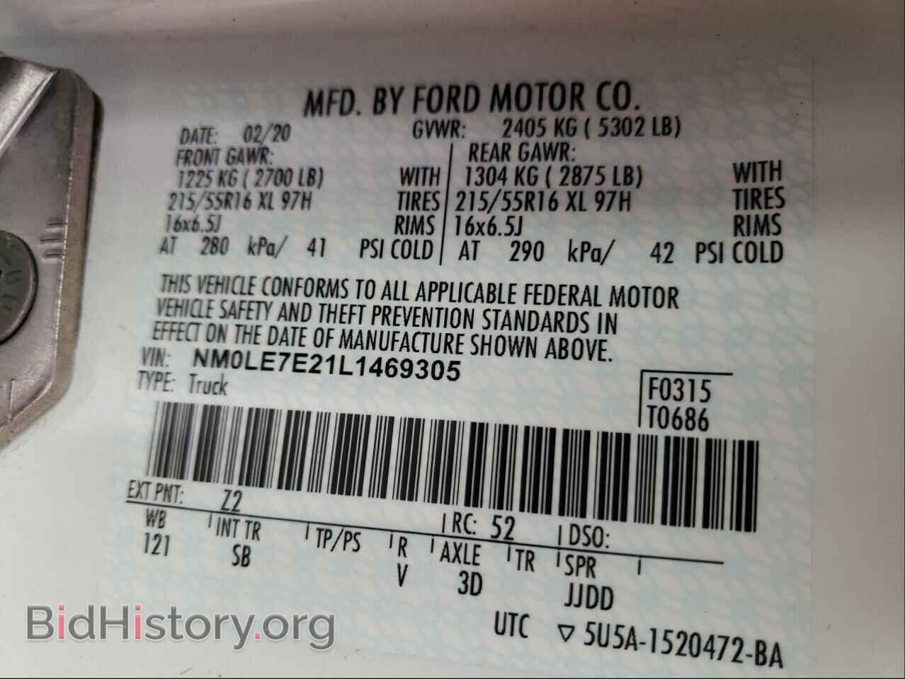 2020 FORD TRANSIT CO - VIN: NM0LE7E21L1469305 - Фото 10