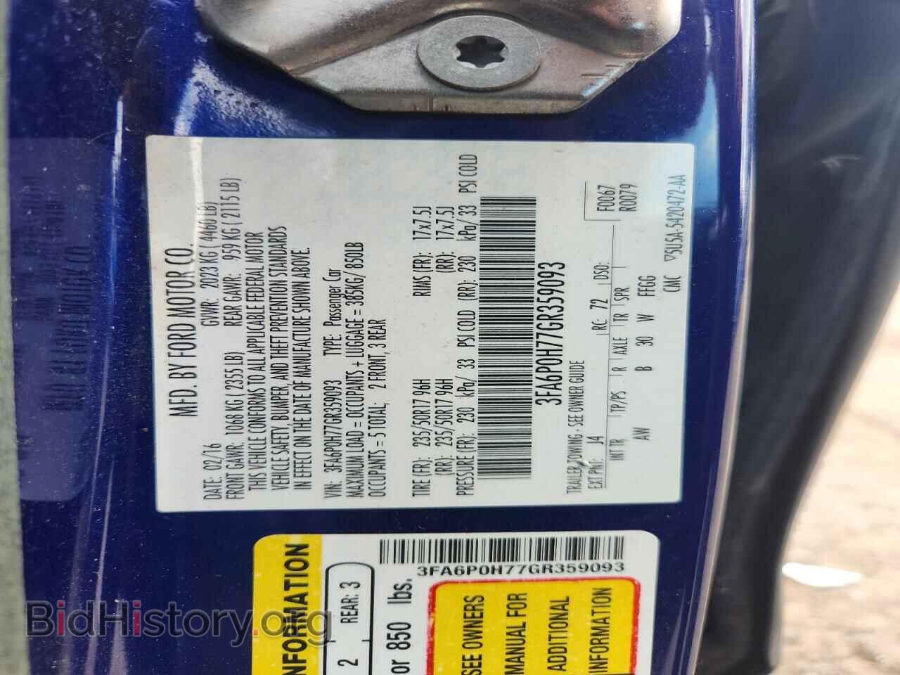 2016 FORD FUSION - VIN: 3FA6P0H77GR359093 - Фото 13