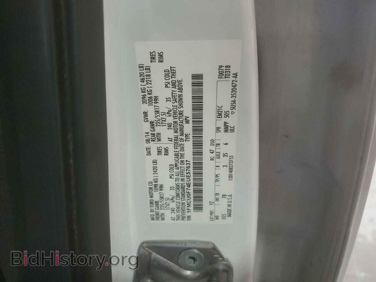 2014 FORD ESCAPE - VIN: 1FMCU0F74EUE57637 - Фото 13