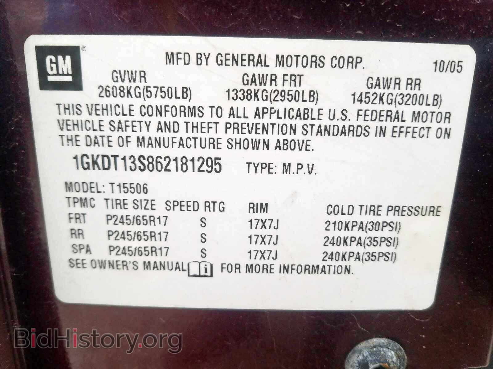 2006 GMC ENVOY - VIN: 1GKDT13S862181295 - Фото 10