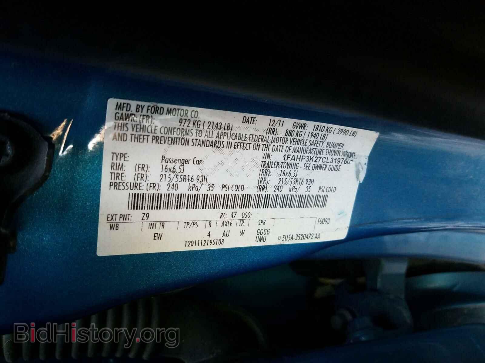 2012 FORD FOCUS - VIN: 1FAHP3K27CL319760 - Фото 10