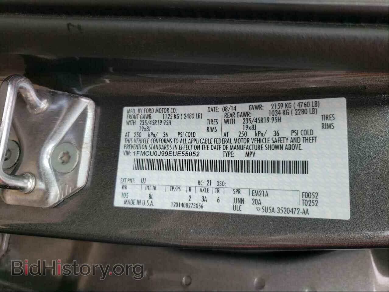 2014 FORD ESCAPE - VIN: 1FMCU0J99EUE55052 - Фото 10