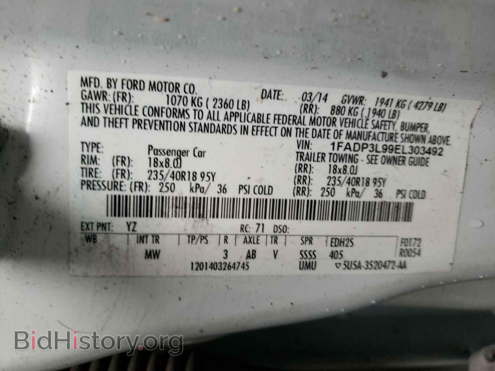 2014 FORD FOCUS - VIN: 1FADP3L99EL303492 - Фото 10