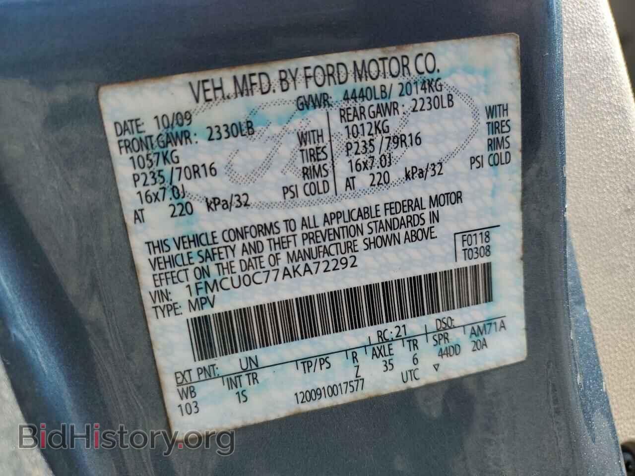 2010 FORD ESCAPE - VIN: 1FMCU0C77AKA72292 - Фото 12