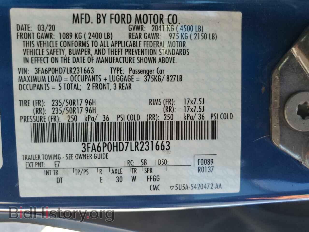 2020 FORD FUSION - VIN: 3FA6P0HD7LR231663 - Фото 13
