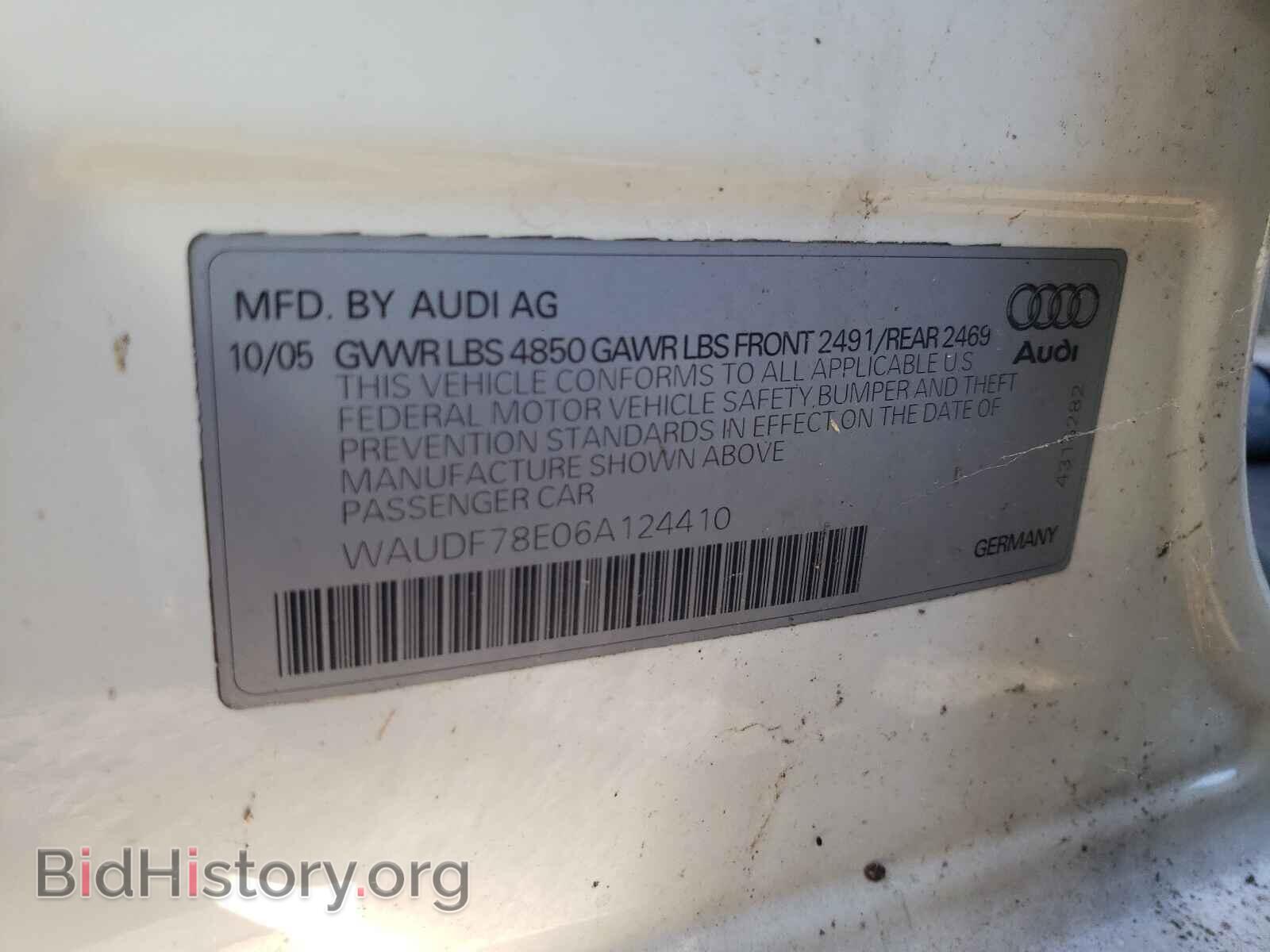 2006 AUDI A4 - VIN: WAUDF78E06A124410 - Photo 10