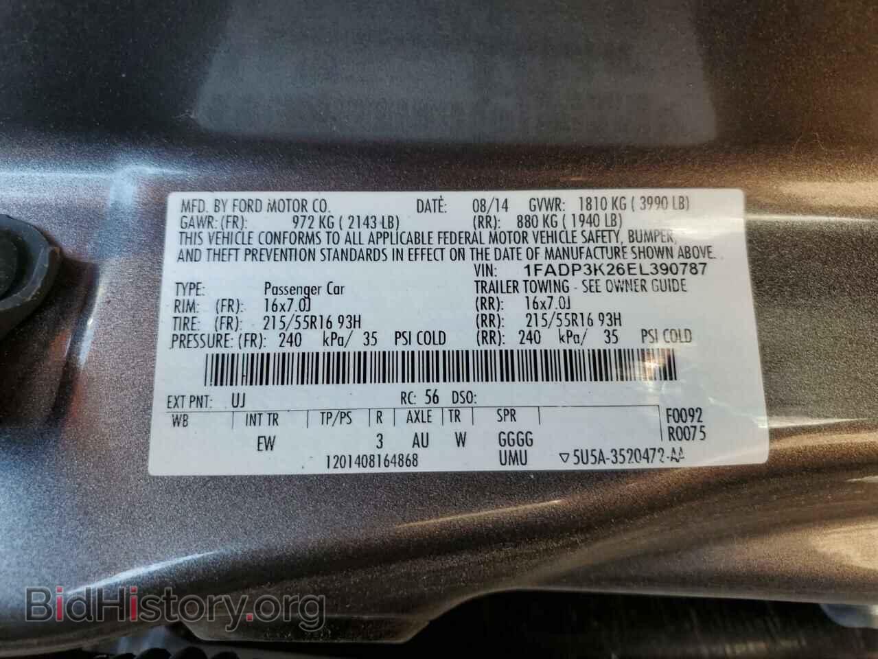 2014 FORD FOCUS - VIN: 1FADP3K26EL390787 - Фото 10