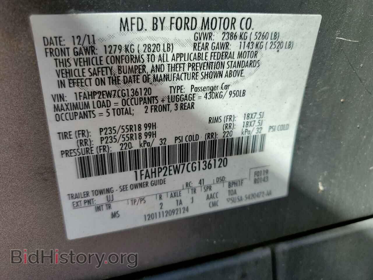 2012 FORD TAURUS - VIN: 1FAHP2EW7CG136120 - Photo 12