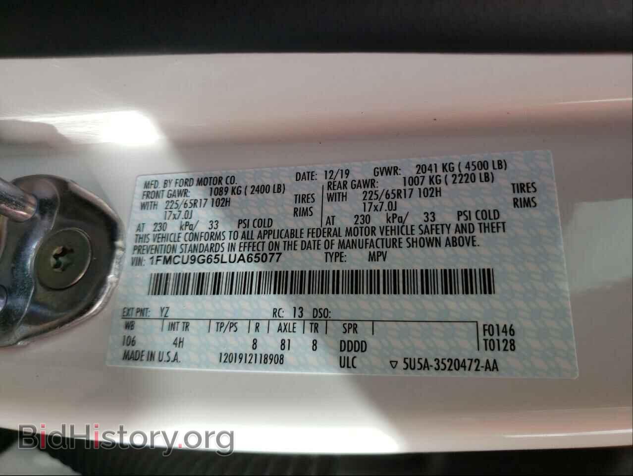 2020 FORD ESCAPE - VIN: 1FMCU9G65LUA65077 - Фото 10