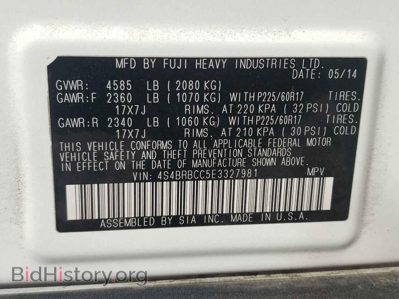 2014 SUBARU OUTBACK - VIN: 4S4BRBCC5E3327981 - Photo 10