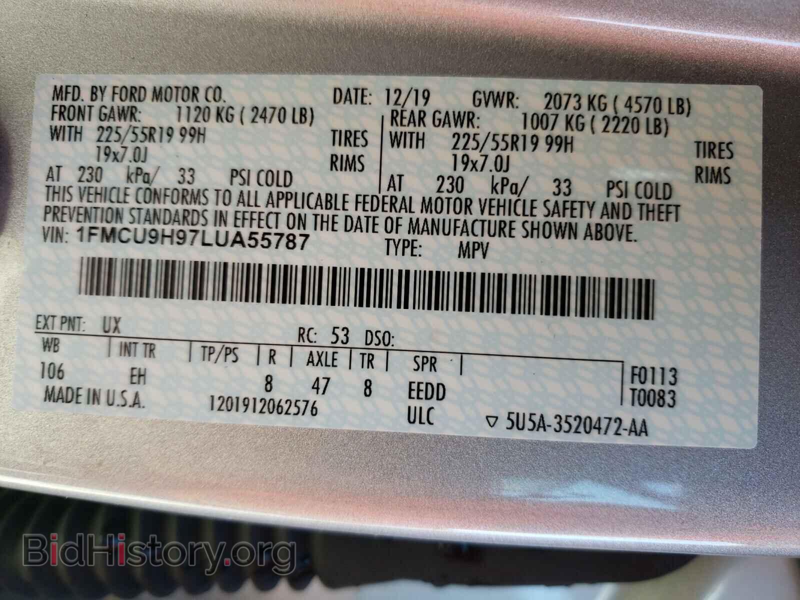 2020 FORD ESCAPE - VIN: 1FMCU9H97LUA55787 - Фото 10