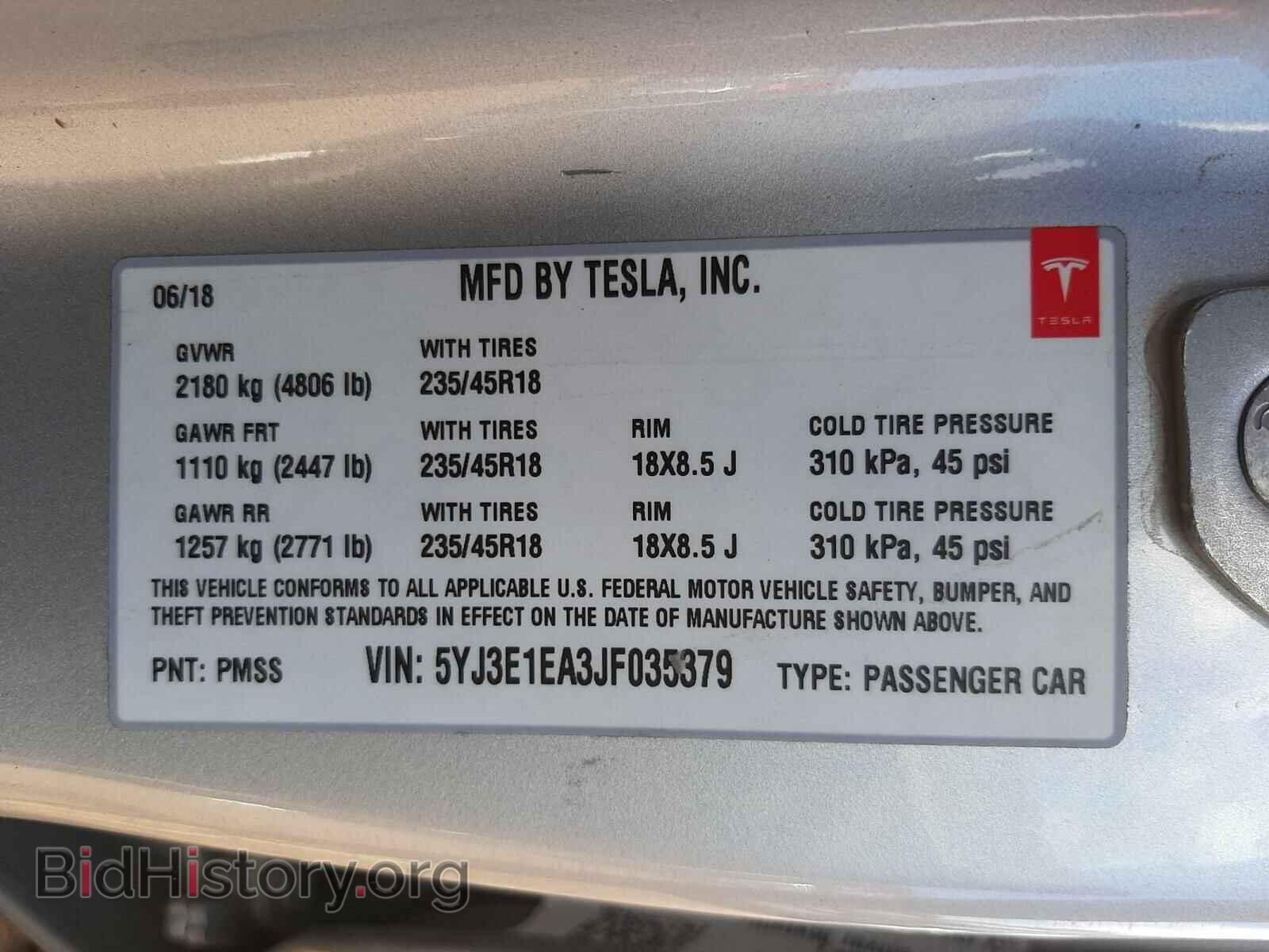 2018 TESLA MODEL 3 - VIN: 5YJ3E1EA3JF035379 - Photo 10