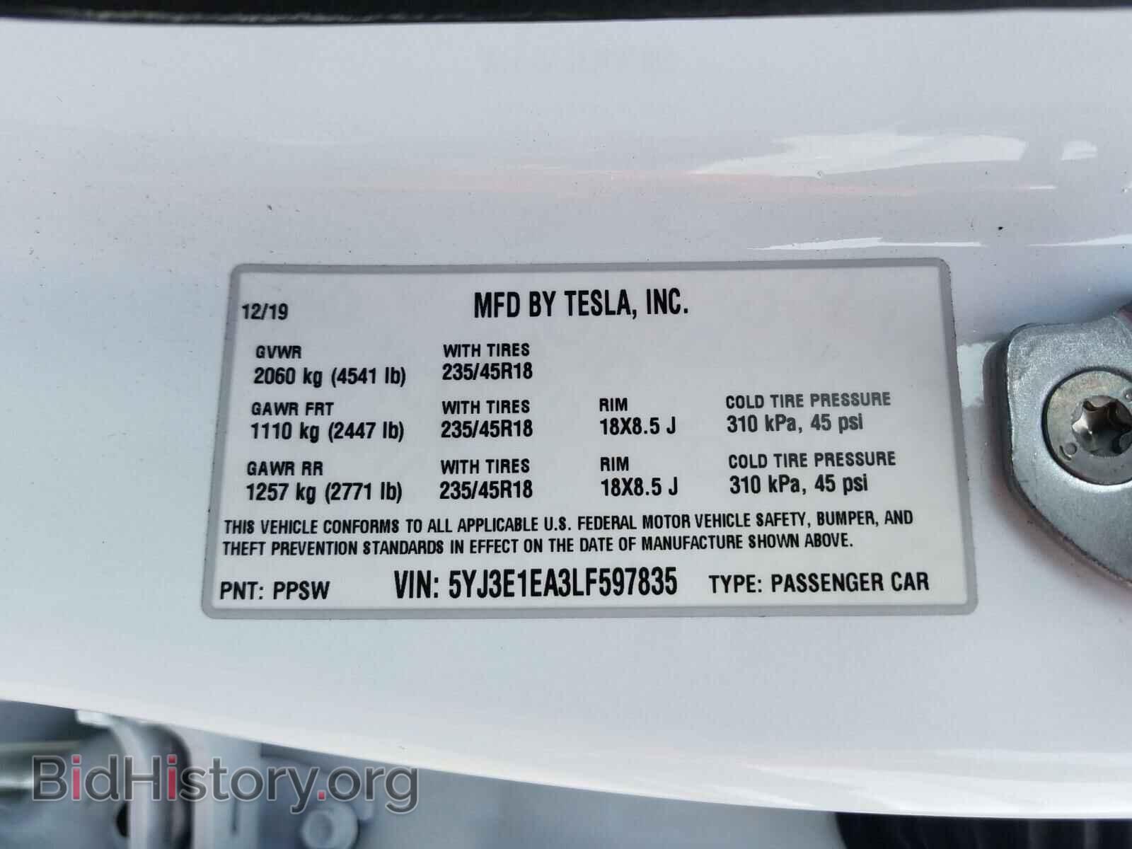 2020 TESLA MODEL 3 - VIN: 5YJ3E1EA3LF597835 - Фото 10