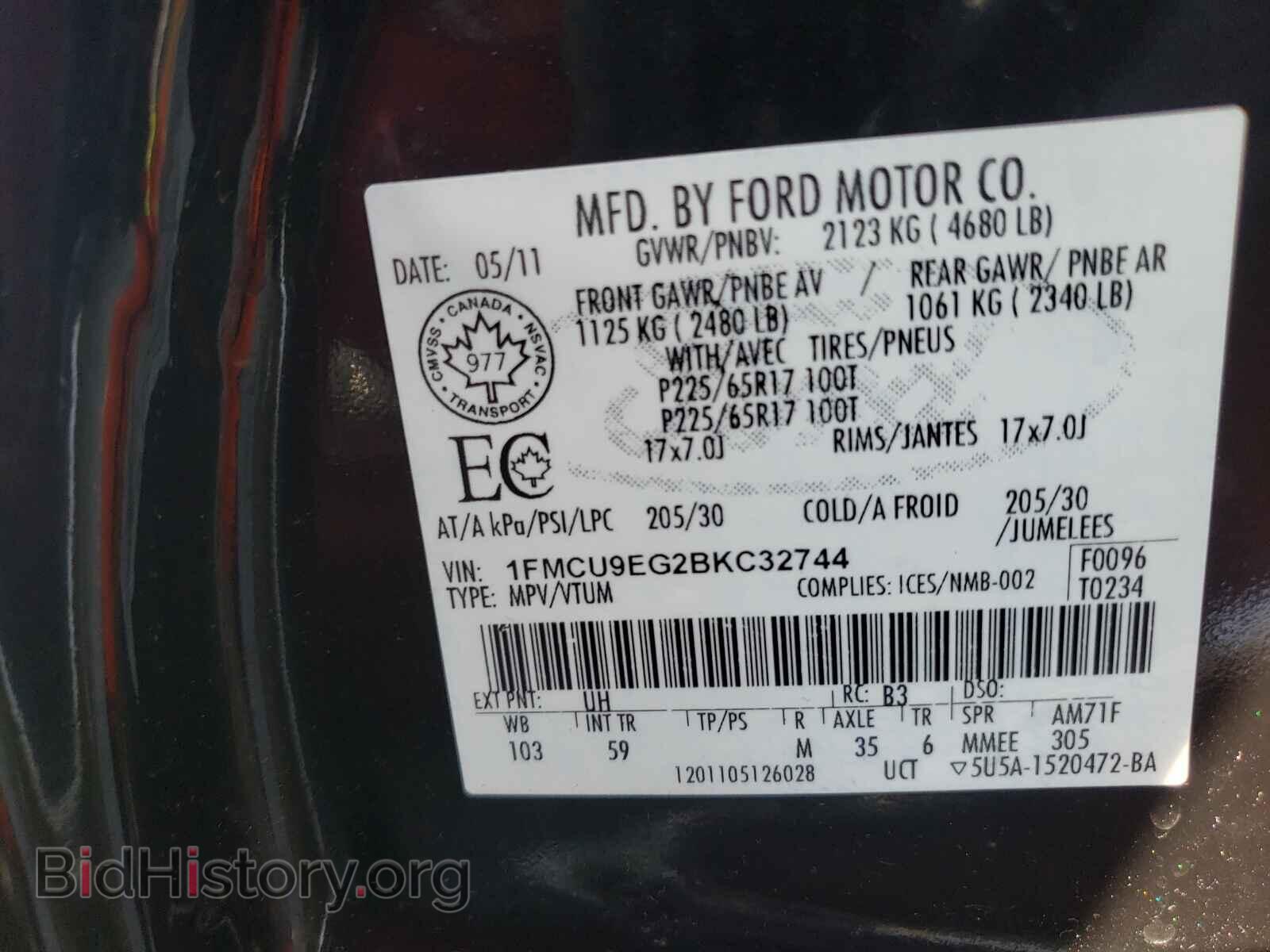 2011 FORD ESCAPE - VIN: 1FMCU9EG2BKC32744 - Фото 10