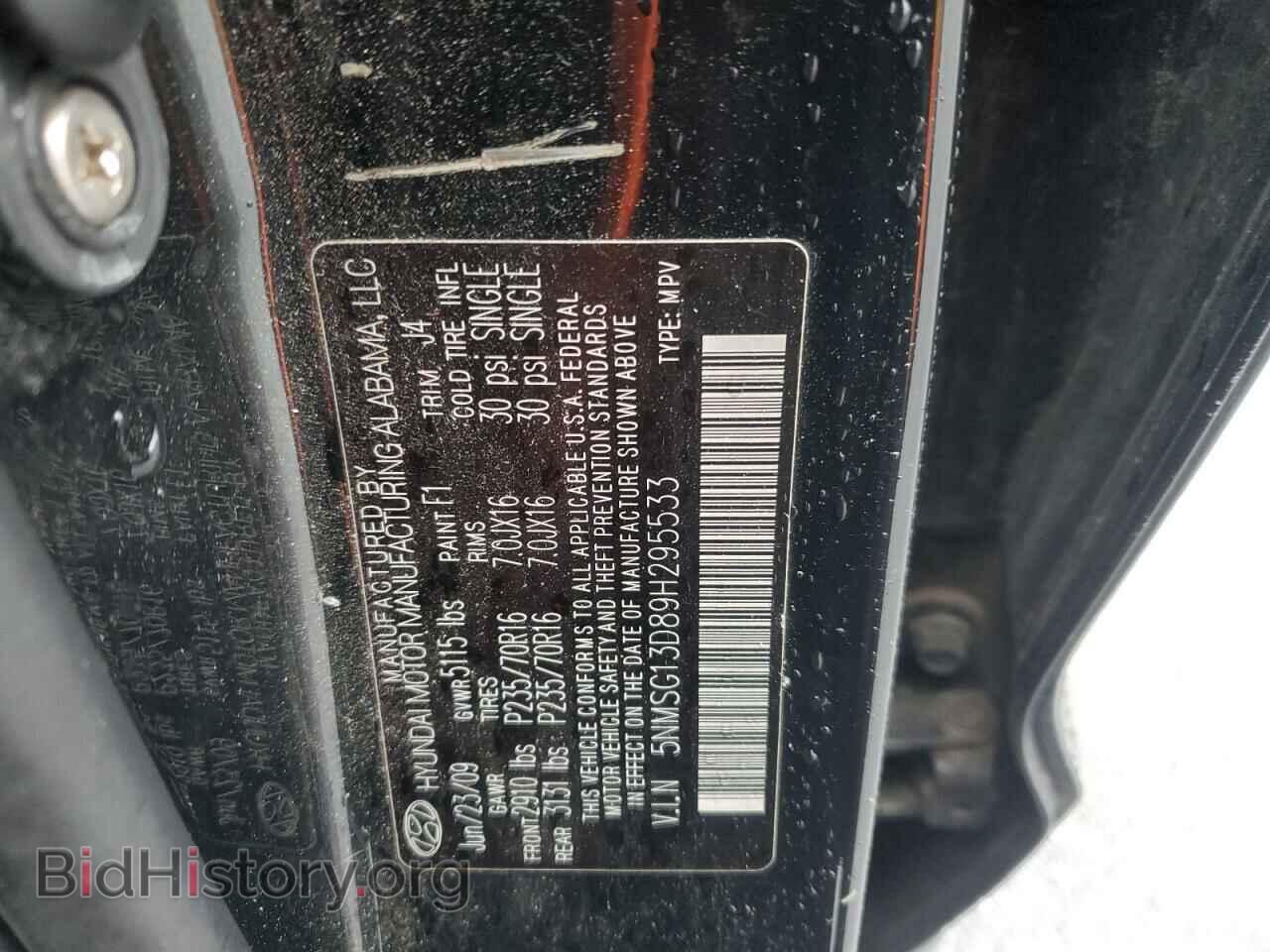 2009 HYUNDAI SANTA FE - VIN: 5NMSG13D89H295533 - Фото 12