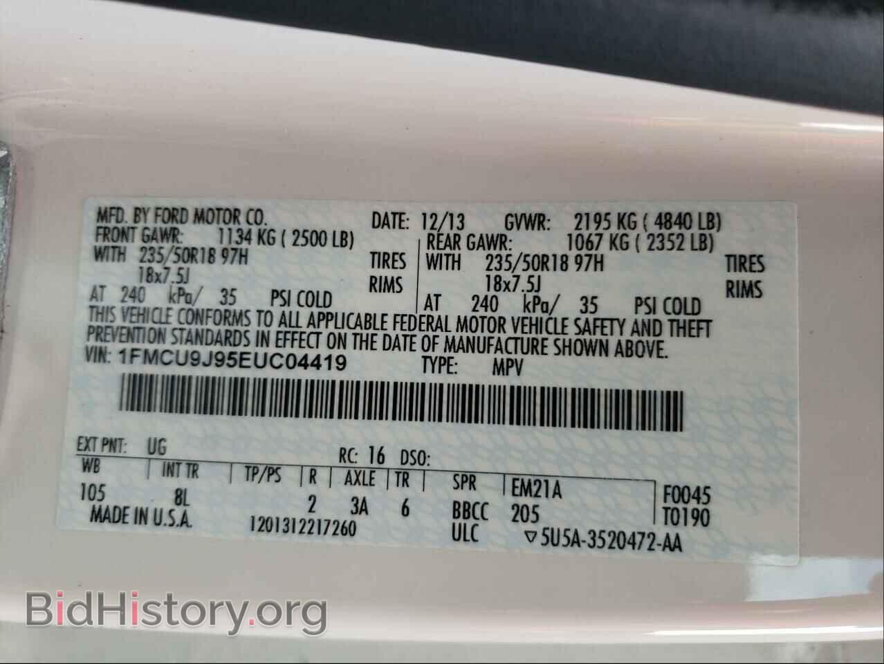 2014 FORD ESCAPE - VIN: 1FMCU9J95EUC04419 - Photo 10
