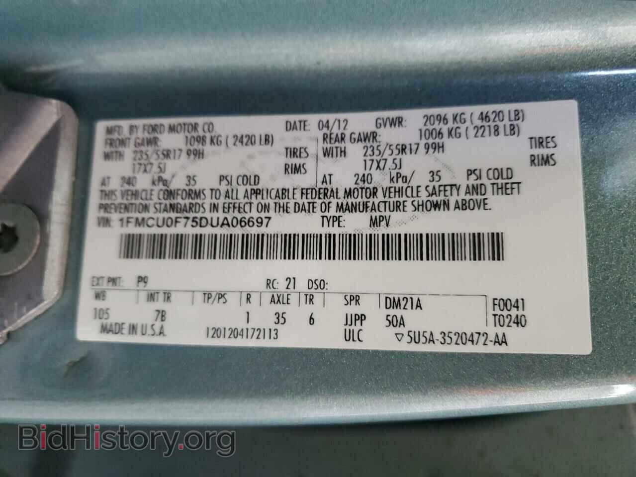 2013 FORD ESCAPE - VIN: 1FMCU0F75DUA06697 - Фото 12