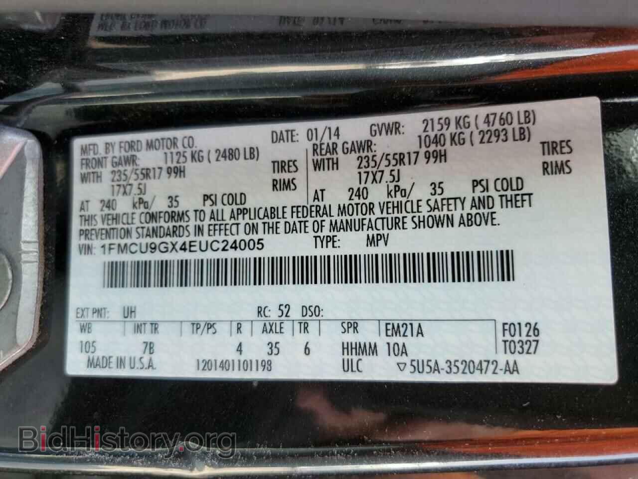2014 FORD ESCAPE - VIN: 1FMCU9GX4EUC24005 - Фото 10