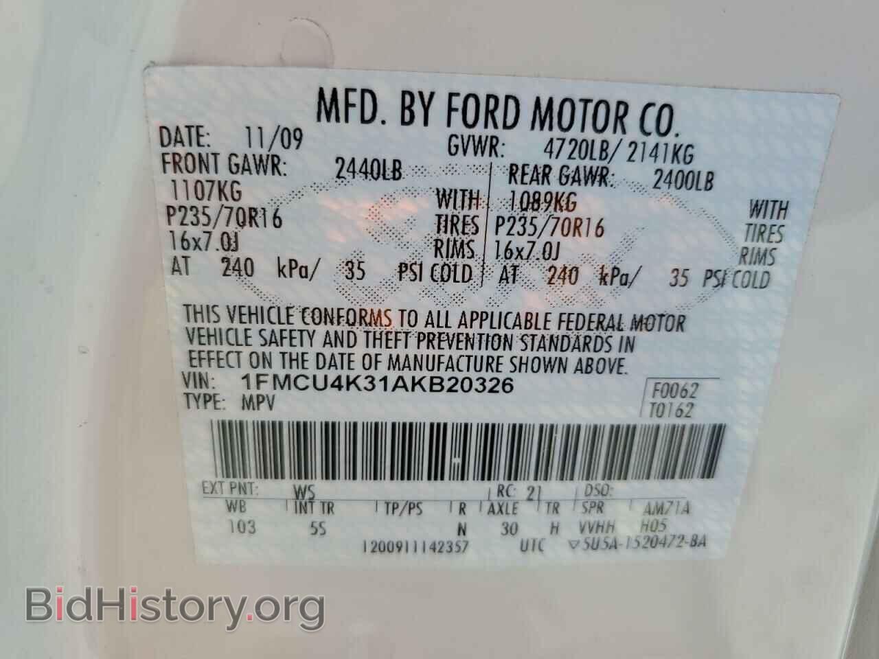 2010 FORD ESCAPE - VIN: 1FMCU4K31AKB20326 - Фото 13