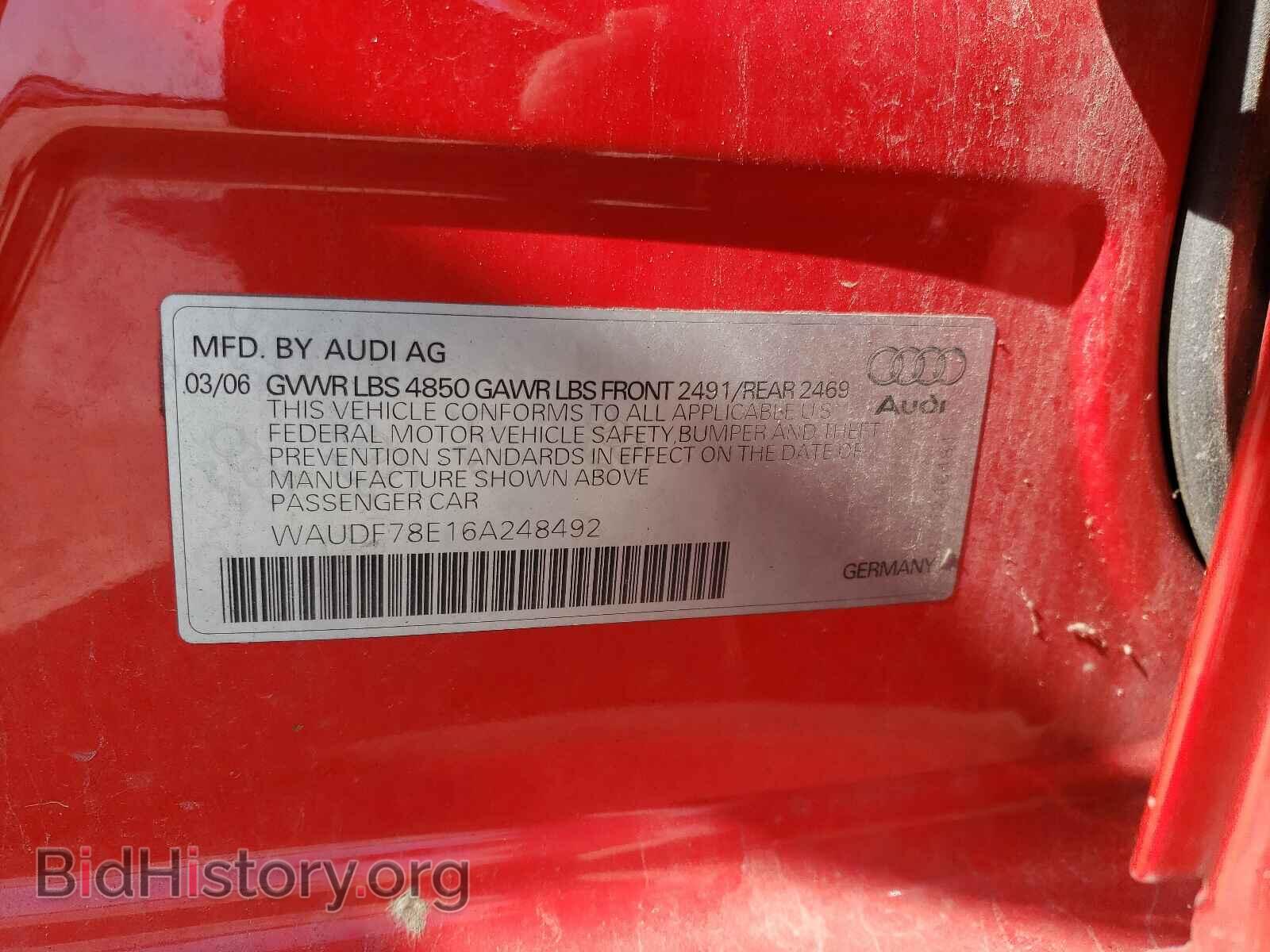 2006 AUDI A4 - VIN: WAUDF78E16A248492 - Фото 10