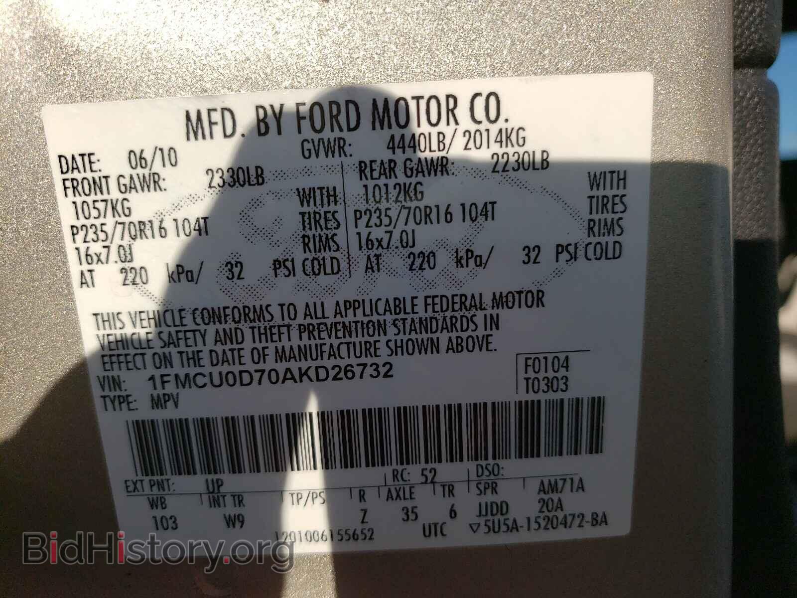 2010 FORD ESCAPE - VIN: 1FMCU0D70AKD26732 - Photo 10