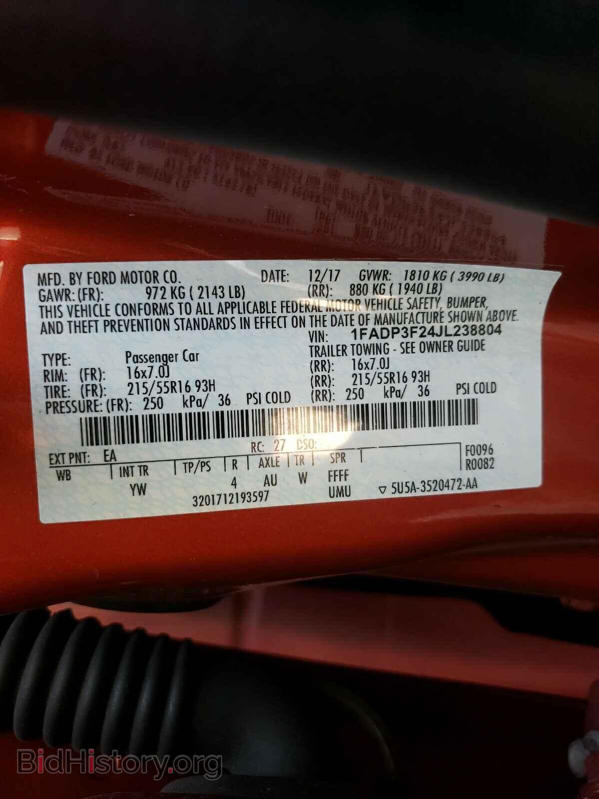 2018 FORD FOCUS - VIN: 1FADP3F24JL238804 - Фото 10