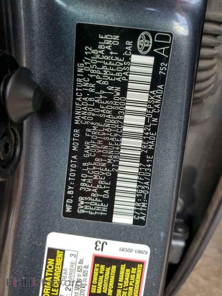 2012 TOYOTA COROLLA - VIN: 2T1BU4EE7CC783000 - Фото 10