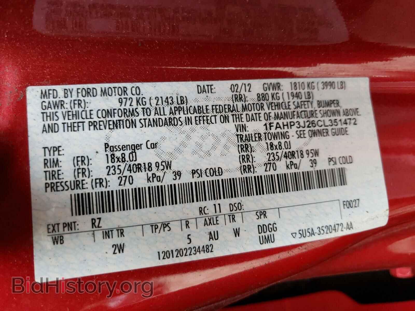 2012 FORD FOCUS - VIN: 1FAHP3J26CL351472 - Фото 10