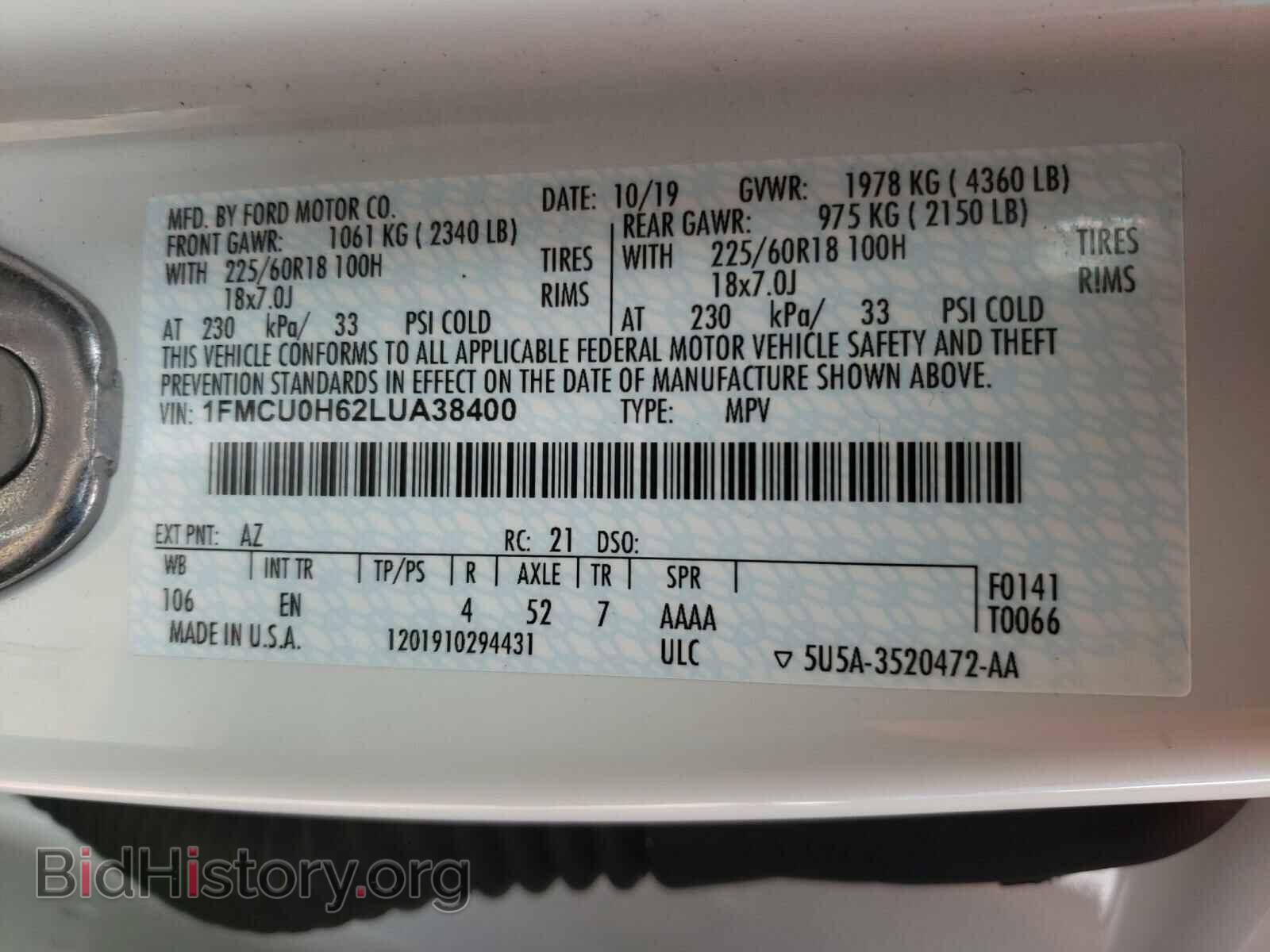 2020 FORD ESCAPE - VIN: 1FMCU0H62LUA38400 - Photo 10